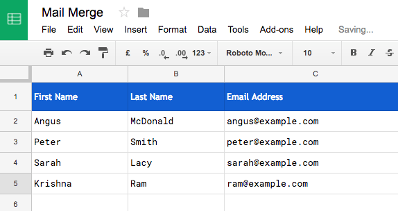 mail merge row