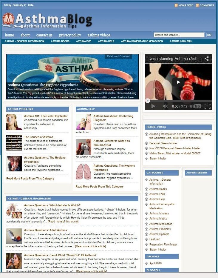 ASTHMA SHOP and BLOG WEBSITE BUSINESS FOR SALE! TARGETED CONTENT INCLUDED