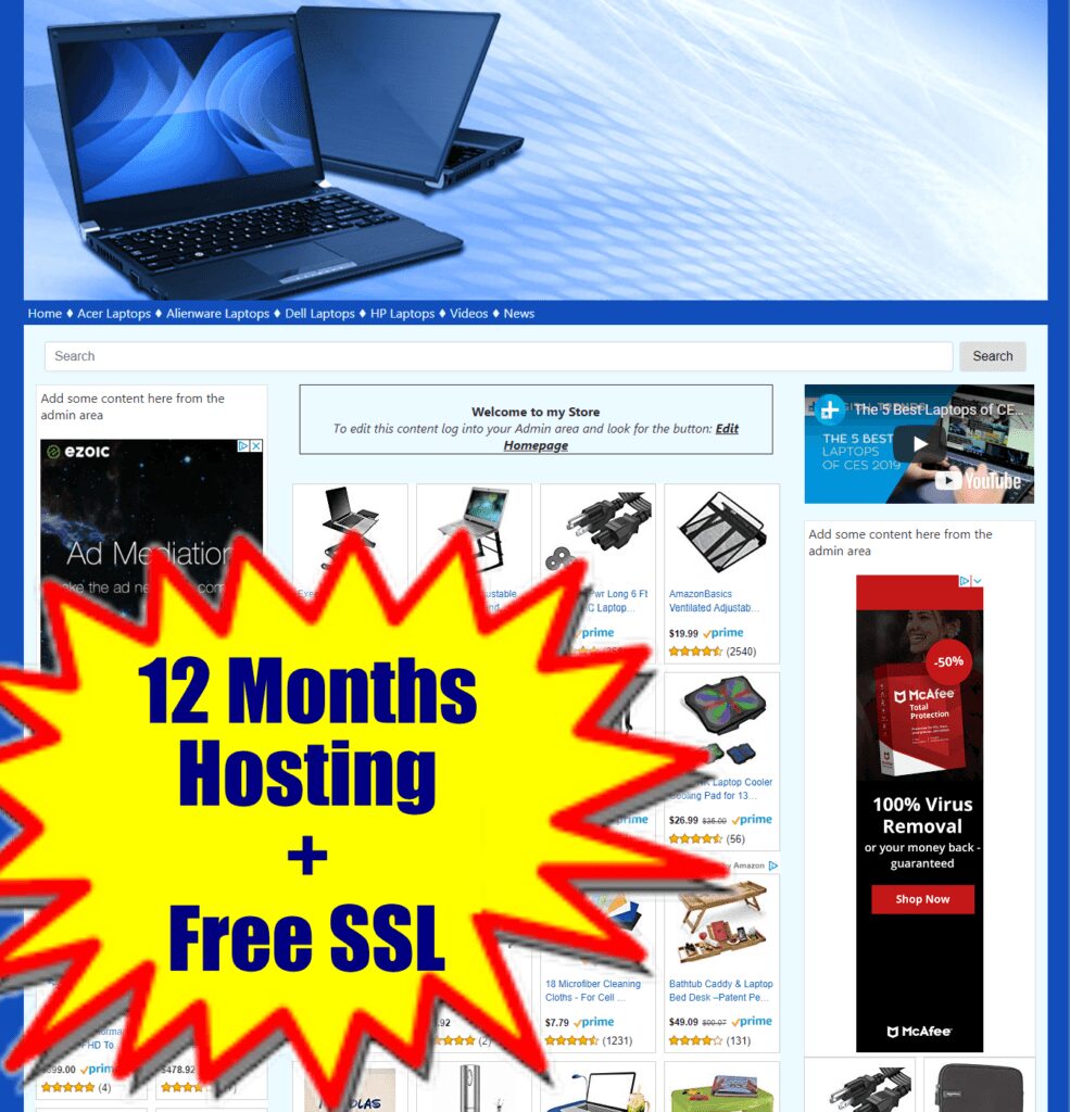 Automated Amazon Affiliate Laptop Store Or Any Other Niche + Hosting + Free SSL