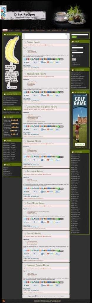 Established Drink Recipe Wordpress Website with 7000 Recipes +Integrated Adsense