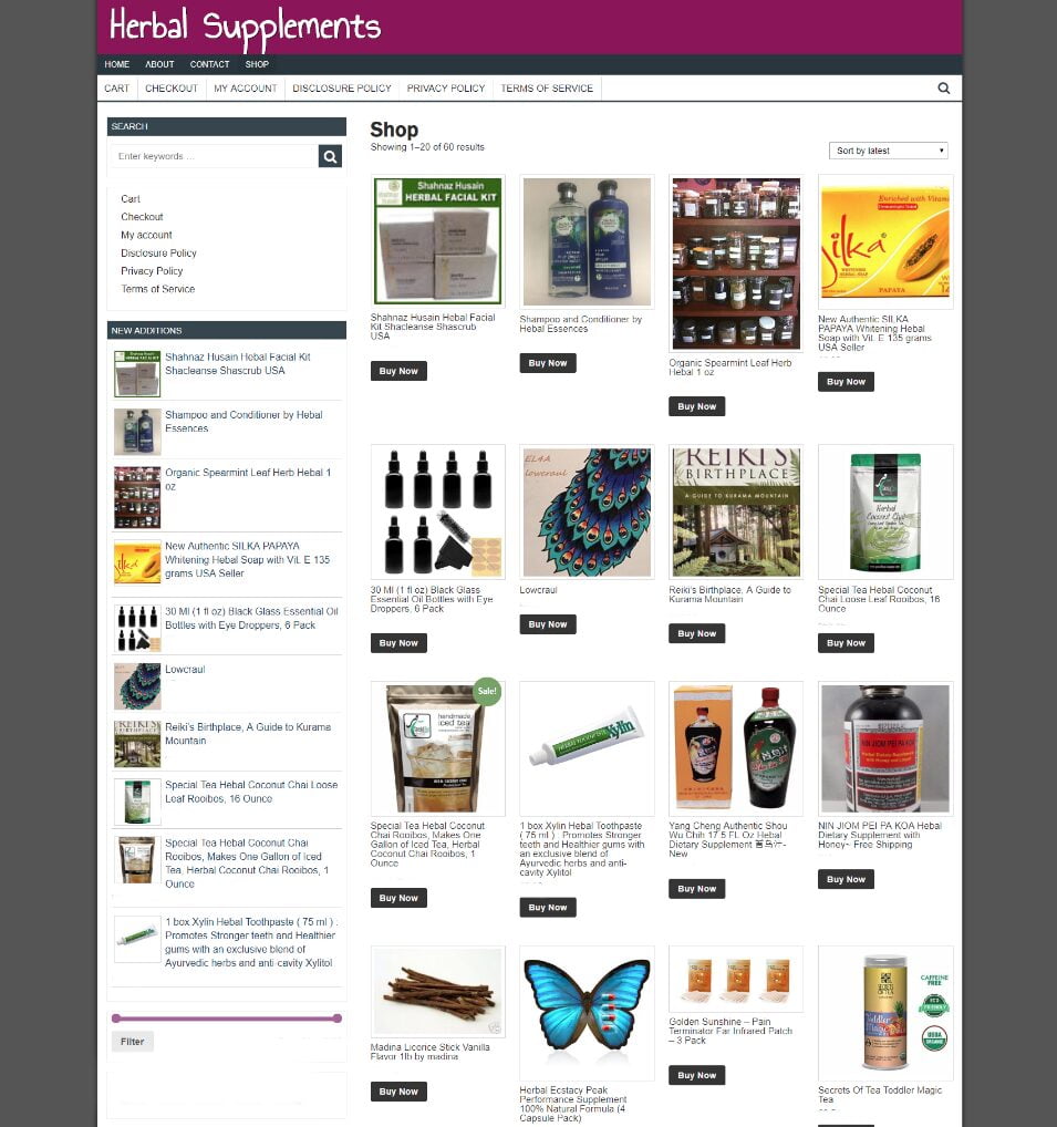 FULLY STOCKED HERBAL SUPPLEMENTS WEBSITE - ONE YEARS HOSTING - domain- ecommerce