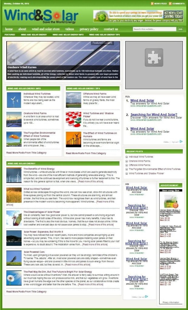 GREEN ENERGY BLOG WEBSITE FOR SALE!