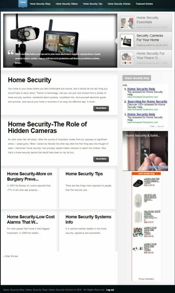 HOME SECURITY WEBSITE BUSINESS FOR SALE! SEARCH ENGINE FRIENDLY CONTENT INCLUDED