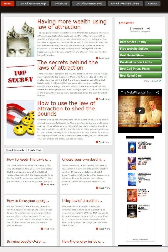 LAW OF ATTRACTION WEBSITE FOR SALE! SEARCH ENGINE FRIENDLY CONTENT INCLUDED