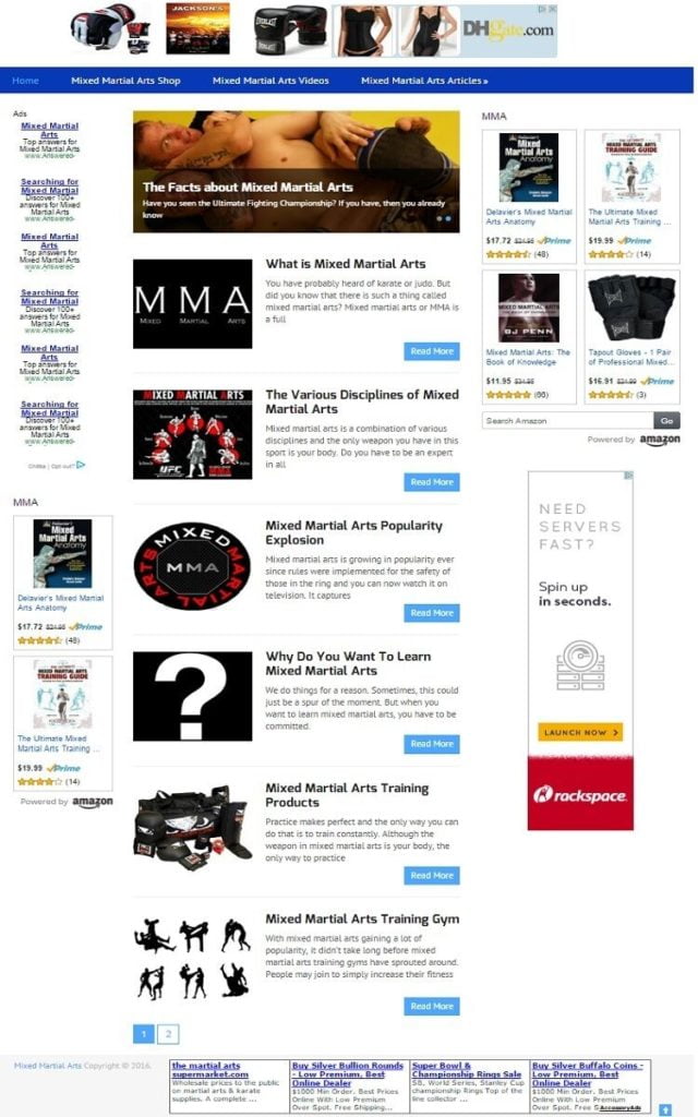 MIXED MARTIAL ARTS BLOG and SHOP WEBSITE BUSINESS FOR SALE! MOBILE RESPONSIVE!