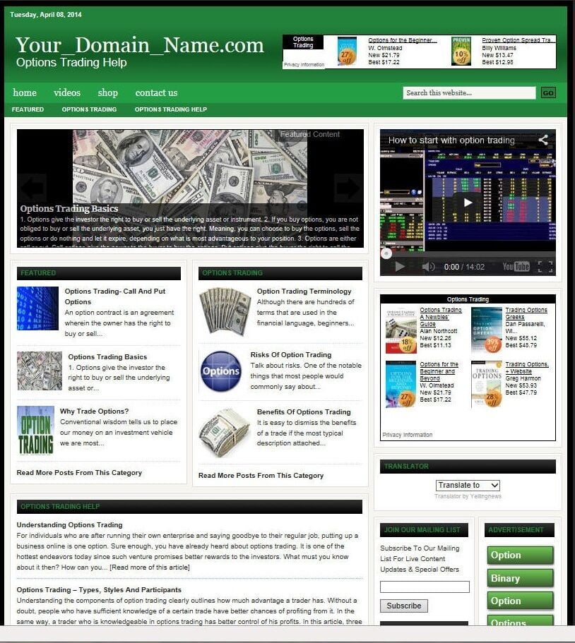 OPTIONS INVESTING BLOG WEBSITE BUSINESS FOR SALE! with TARGETED SEO CONTENT!