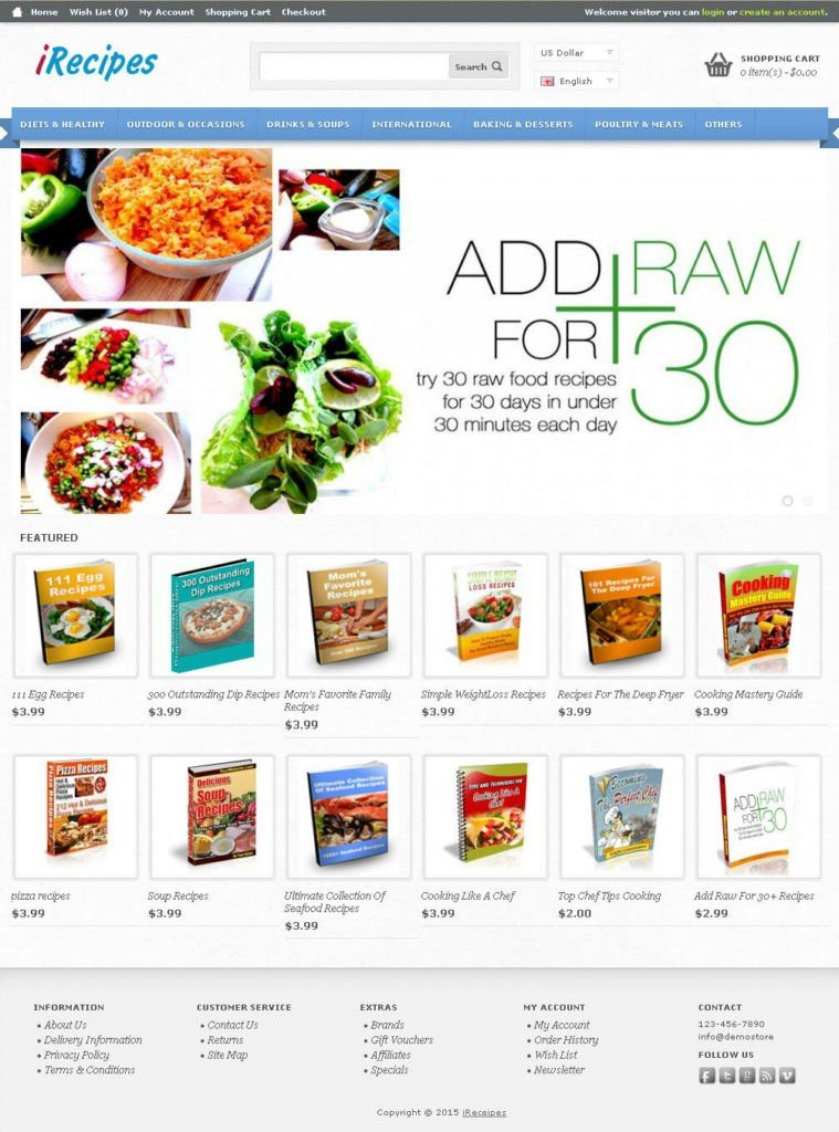 Recipes eBook Store Website For Sale - 50+ eBooks Preloaded