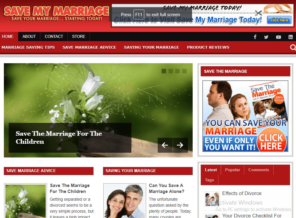 Save My Marriage Niche Blog website Affiliate Income Free Hosting / Setup