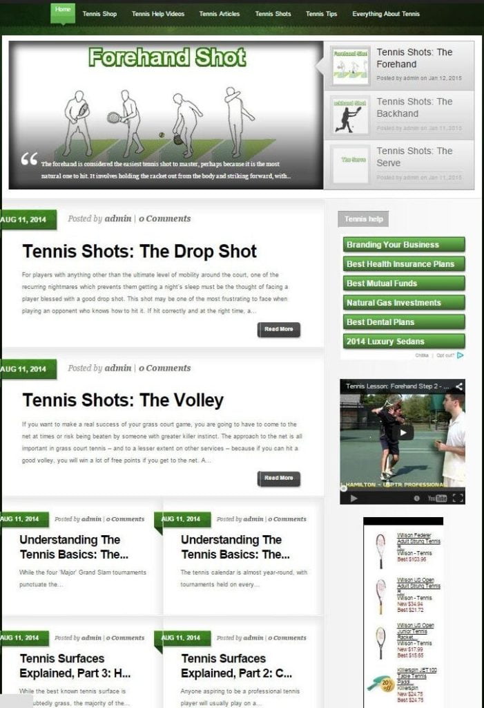 TENNIS SHOP WEBSITE and BLOG FOR SALE! with TARGETED SEO CONTENT