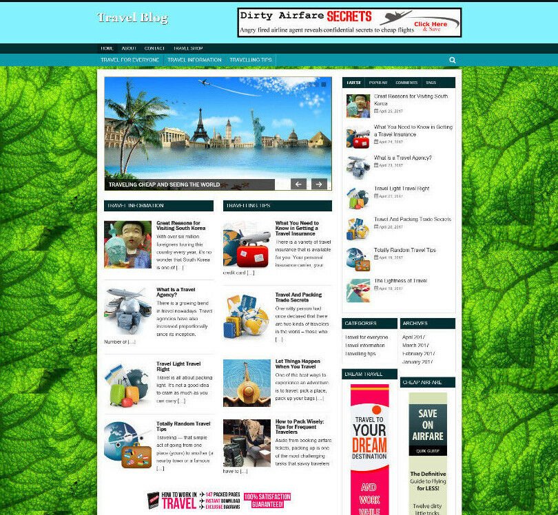 TRAVEL TIPS STORE WEBSITE WITH AFFILIATES - PROFESSIONAL DESIGN - FREE HOSTING