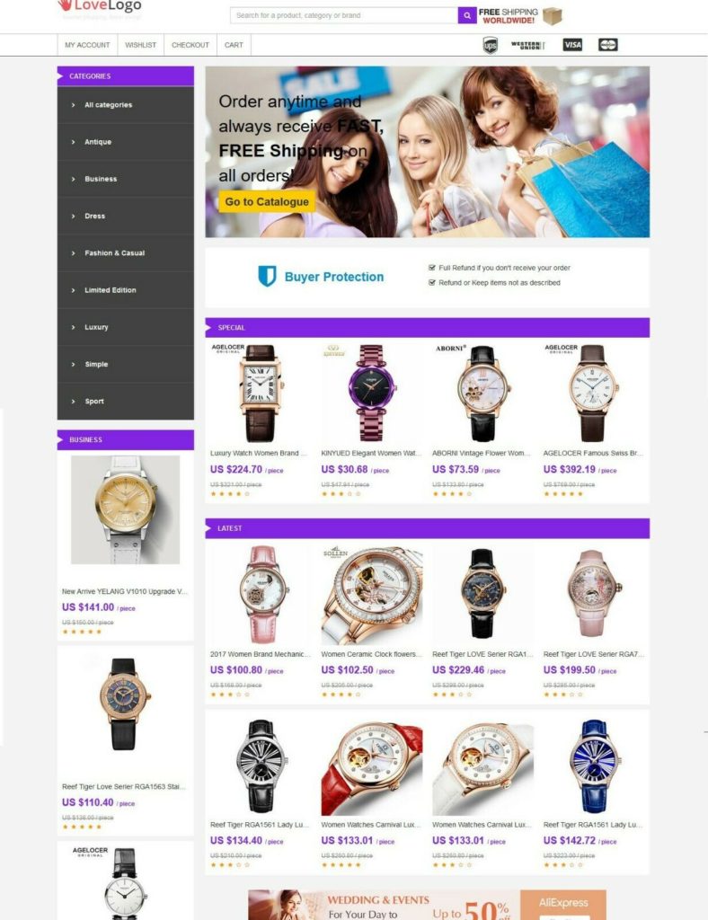 Women's Watch Store - AliExpress Niche Affiliate Website
