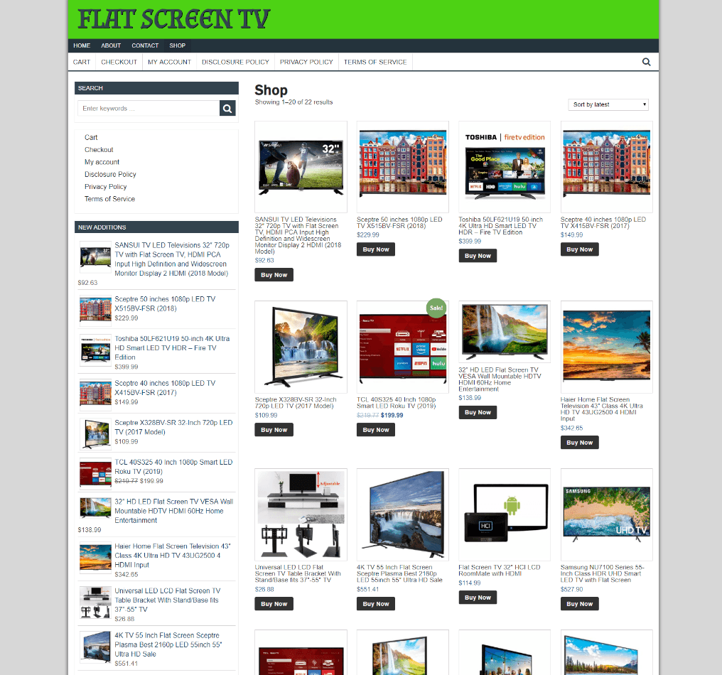 flat screen tv website with one years hosting - new domain - easy home business