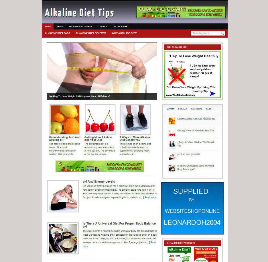ALKALINE DIET AFFILIATE WEBSITE WITH STORE+ FREE HOSTING & NEW DOMAIN