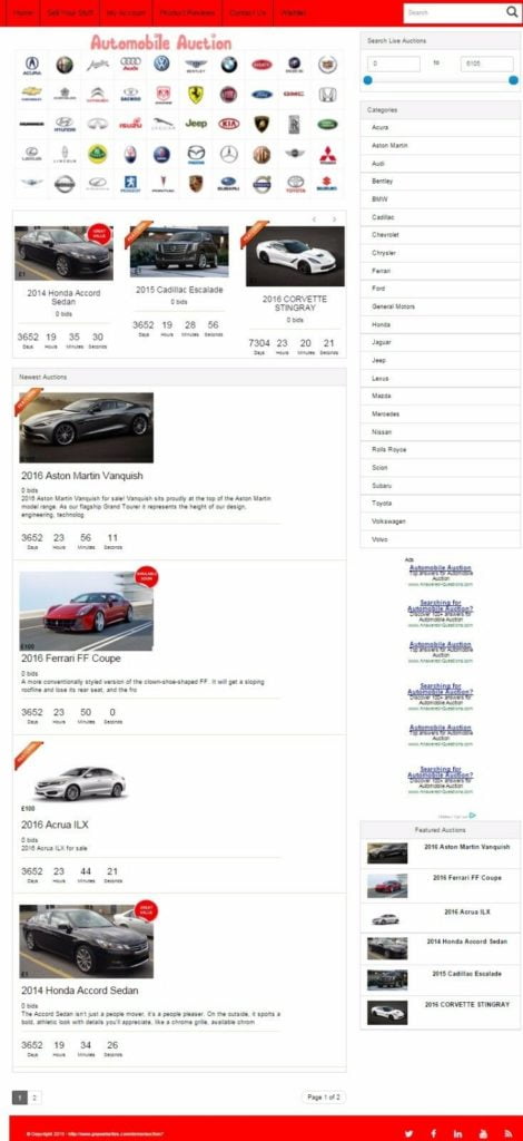 AUTOMOBILES AUCTION WEBSITE BUSINESS FOR SALE! RESPONSIVE DESIGN!