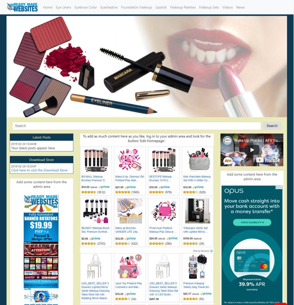 Amazon Affiliate Makeup Ready Made Website Store Work from Home