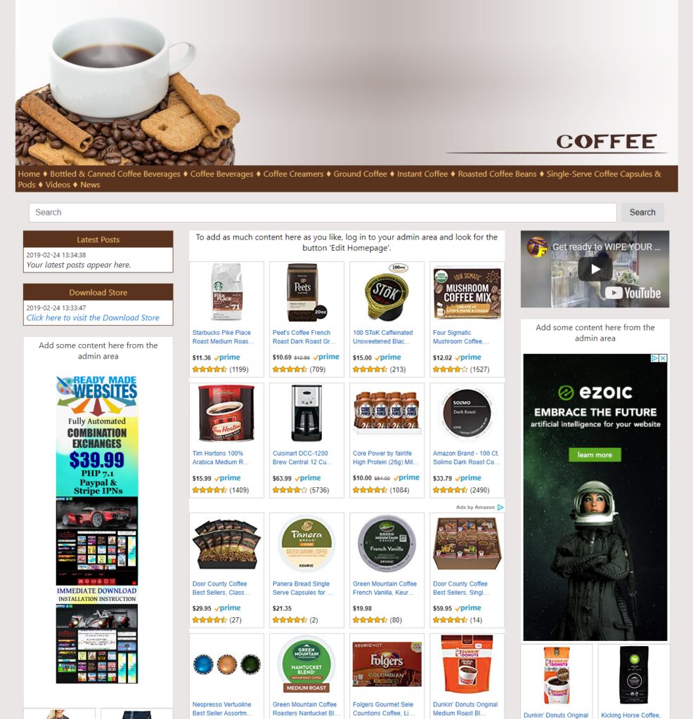 Amazon Affiliate Ready Made Website Coffee Drinkers Supplies Automated Store