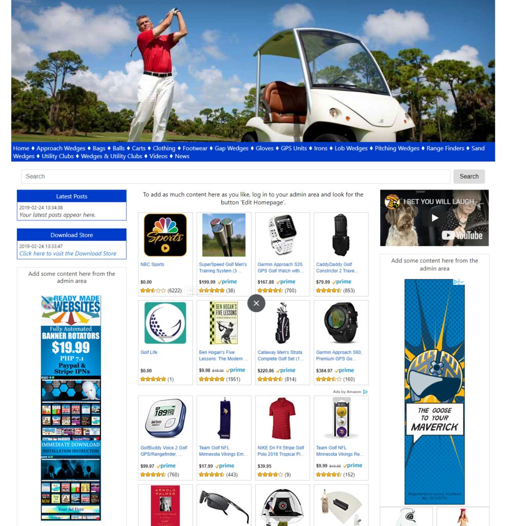 Amazon Affiliate Ready Made Website Golf Accessories Store Cash on Autopilot