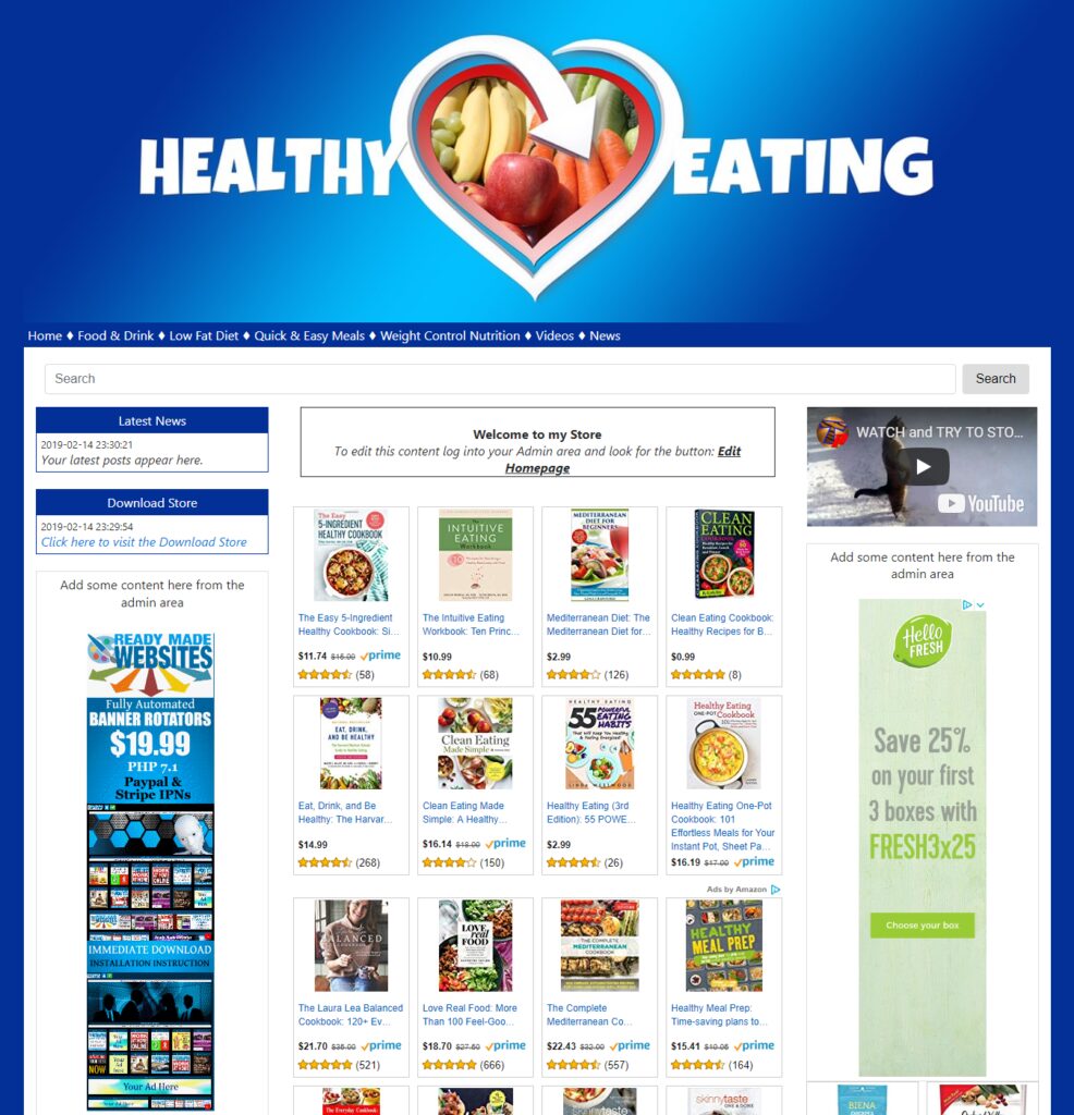 Amazon Affiliate Ready Made Website Healthy Eating Store Work from Home