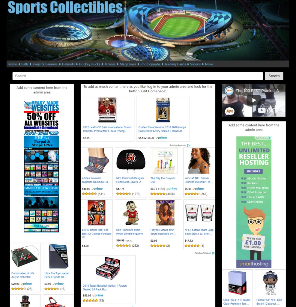 Amazon Affiliate Ready Made Website Sports Collectibles Store Cash on Autopilot