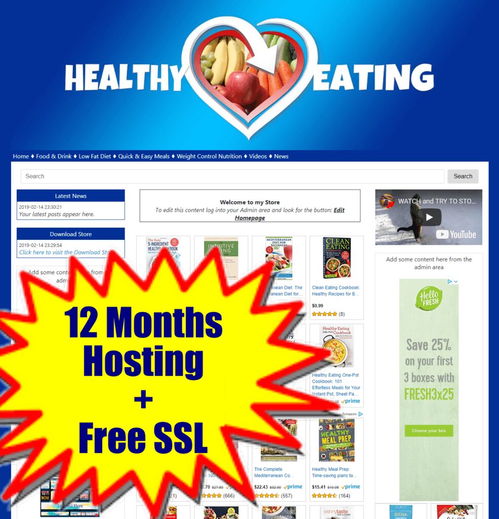 Automated Amazon Affiliate Healthy Eating Store or Any Niche + Hosting + SSL