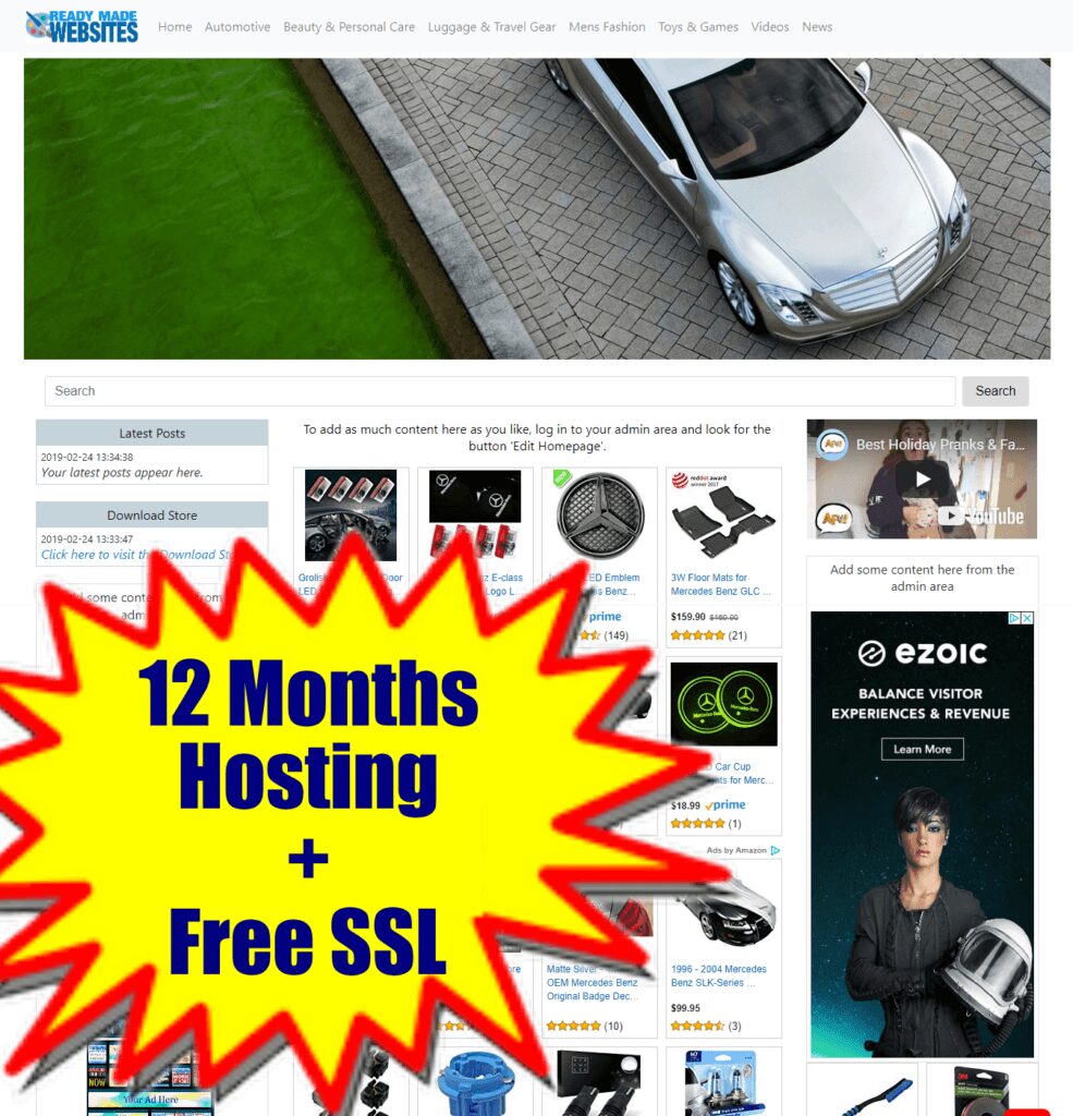 Automated Amazon Affiliate Mercedes Benz Store Or Any Niche + Hosting + Free SSL