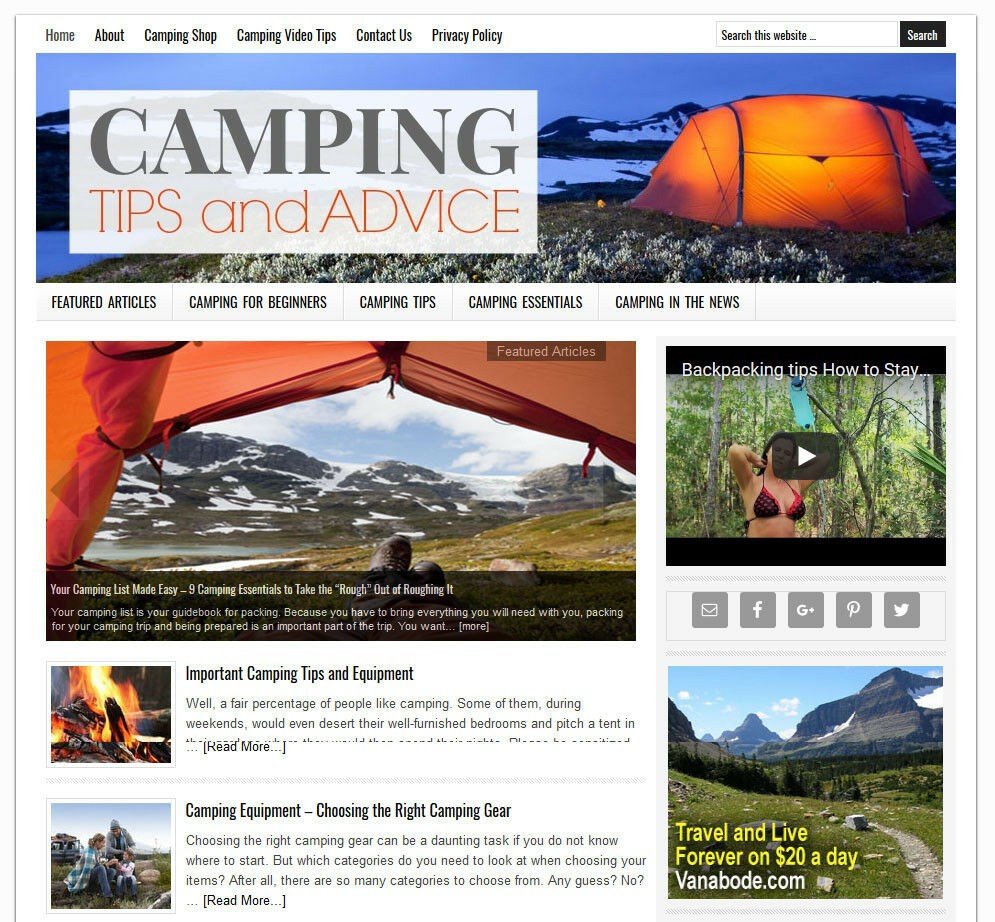 * CAMPING TIPS * blog niche website business for sale with AUTO CONTENT UPDATES!