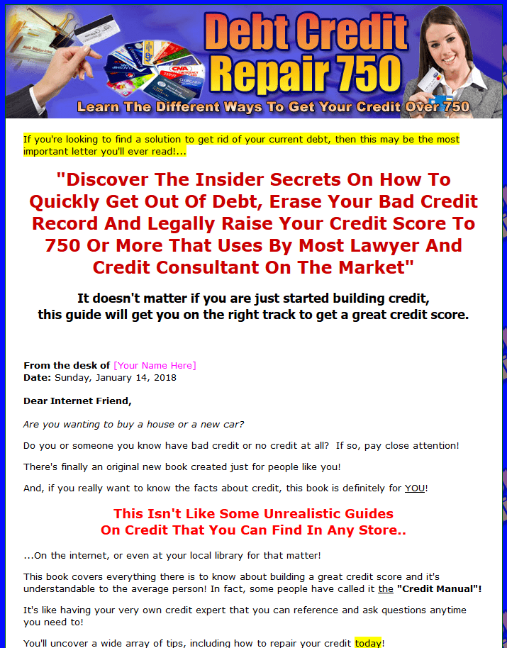 Debt Credit Repair Get 750 Credit Score Business For Sale With Resell Rights