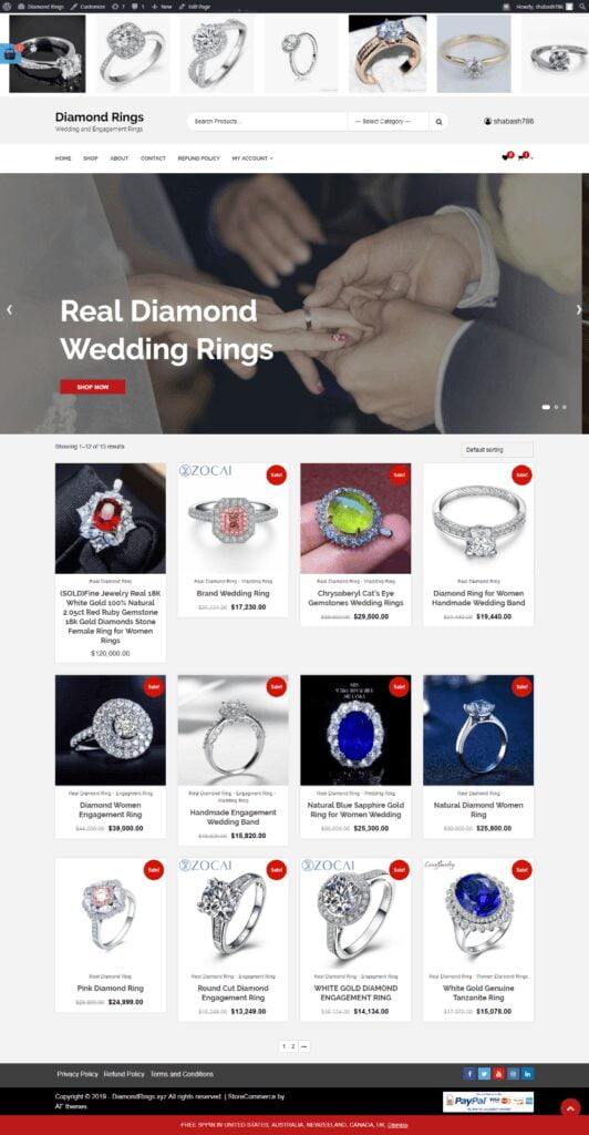 Diamond Rings Dropship eCommerce Store Website for Sale