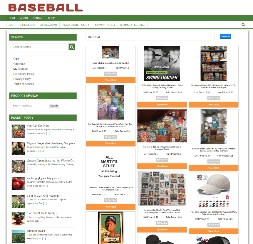 FULLY STOCKED BASEBALL GEAR WEBSITE WITH 1 YEARS HOSTING & NEW DOMAIN