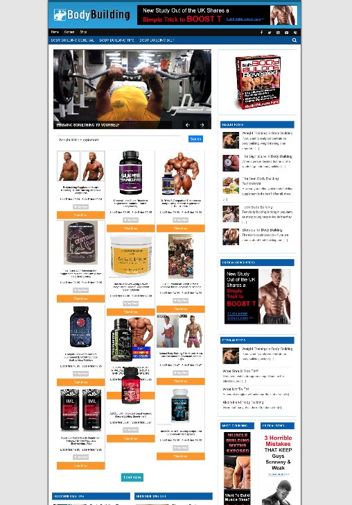 FULLY STOCKED BODYBUILDING WEBSITE WITH AFFILIATES + NEW FREE DOMAIN + HOSTING
