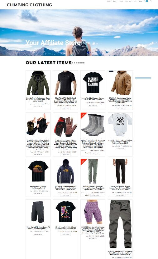 FULLY STOCKED CLIMBING CLOTHING WEBSITE - EASY ECOMMERCE BUSINESS