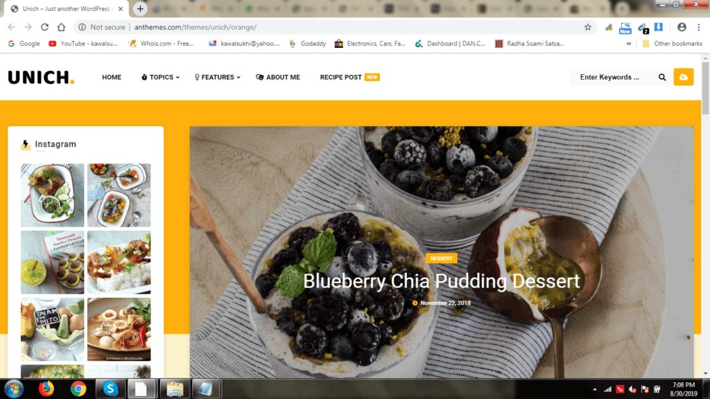 Freshly designed Food blog website for sale - wordpress based