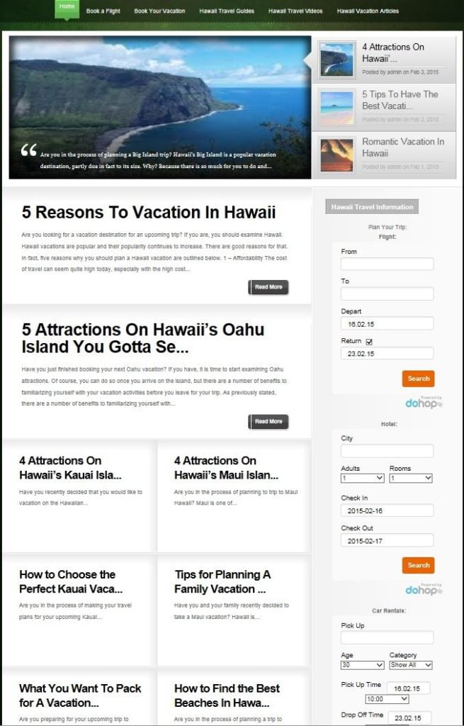 HAWAII VACATION PLANNING WEBSITE & DOMAIN FOR SALE! with TARGETED LOCAL CONTENT