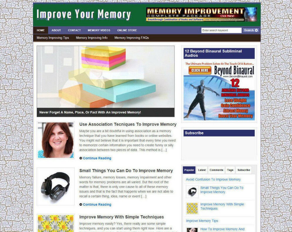 IMPROVE YOURMEMORY TECHNIQUES HELP STORE / WEBSITE - NEW DOMAIN + VIDEOS