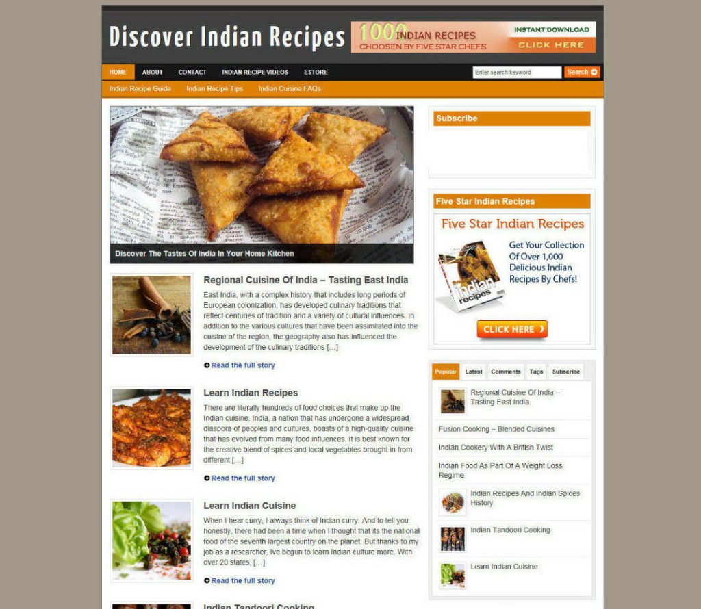 INDIAN RECIPES WEBSITE & BLOG WITH AFFILIATES AND NEW DOMAIN + HOSTING