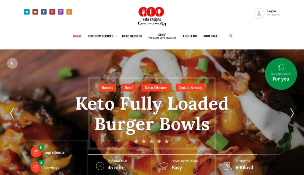 Keto Diet Recipe Community - Gorgeous Design - Unique Affiliate Turnkey Business