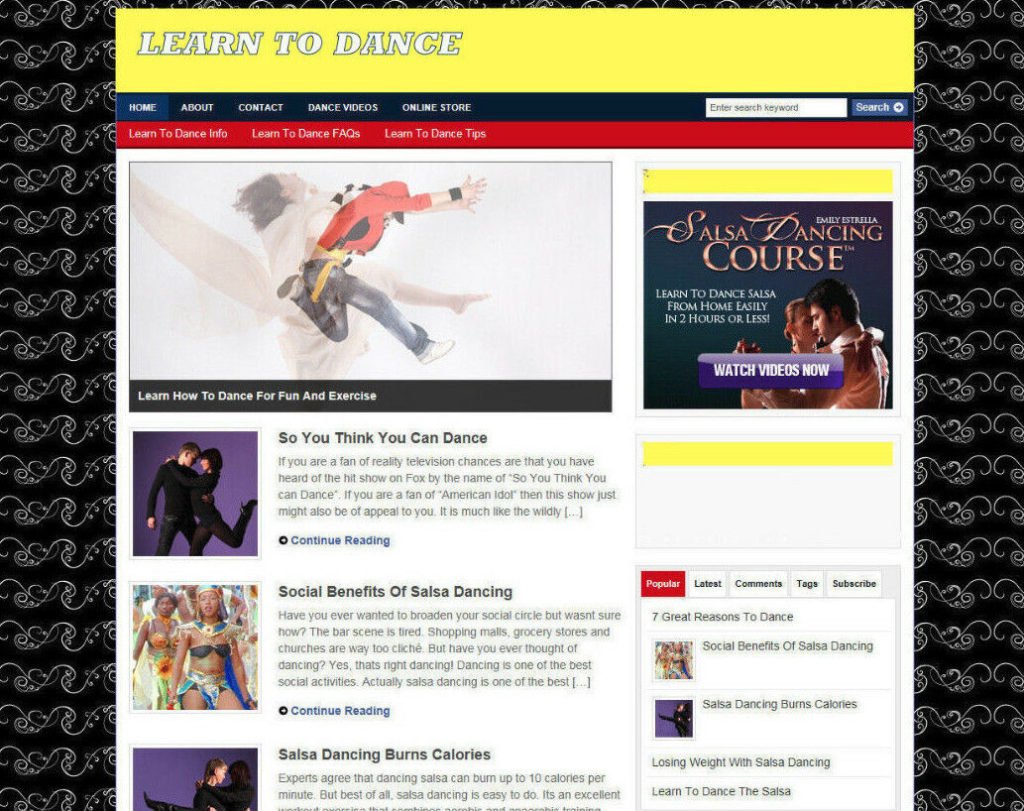 LEARN TO DANCE WEBSITE & SUPPLIES STORE WITH AFFILIATES + VIDEOS - PRO DESIGN
