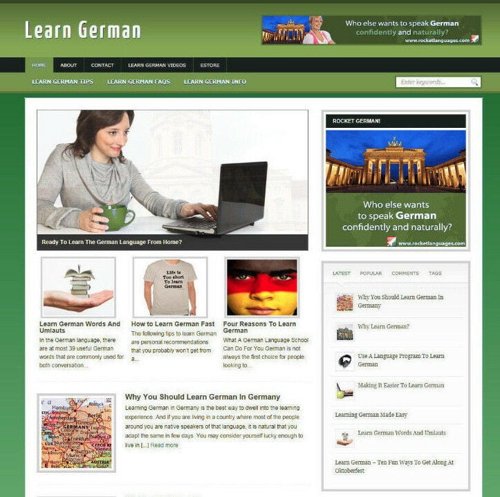 LEARN TO SPEAK GERMAN AFFILIATE STORE WEBSITE WITH NEW FREE DOMAIN + VIDEO PAGES
