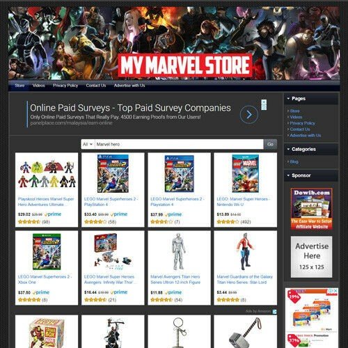 Marvel Super Hero Store Affiliate Business Website For Sale! Work at Home Online