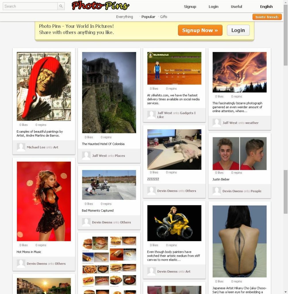 Photo Pins Website - Pinterest clone
