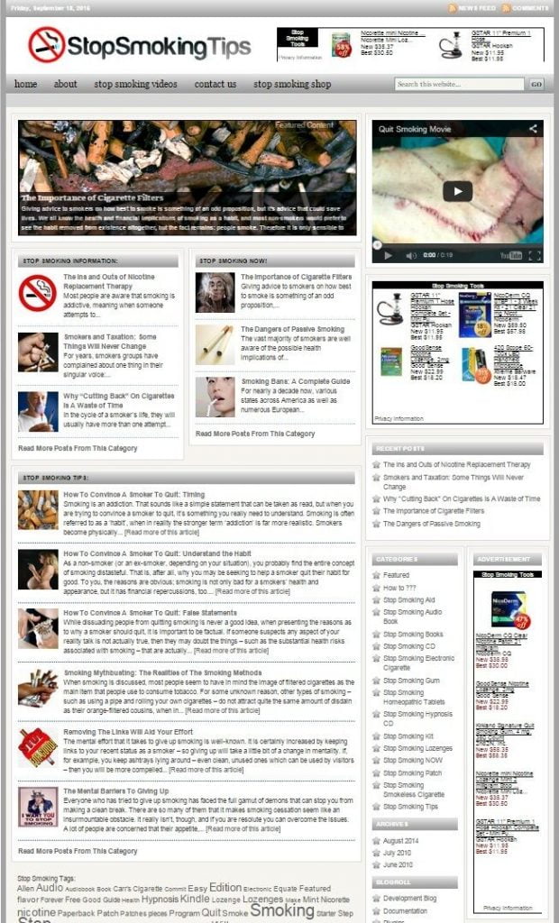 QUIT SMOKING BLOG WEBSITE BUSINESS FOR SALE! TARGETED CONTENT INCLUDED