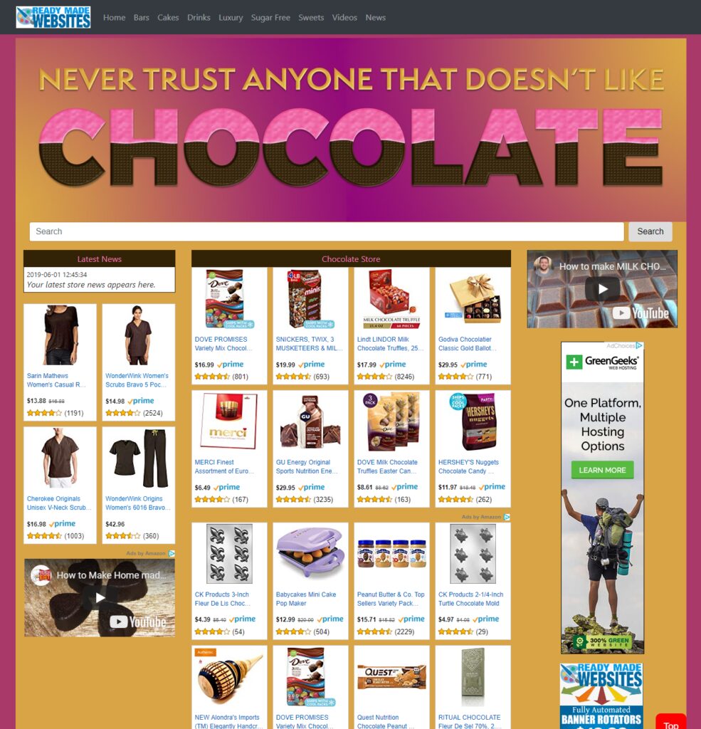 Ready Made Amazon Affiliate Chocolate Store OR Any Niche Free Installation