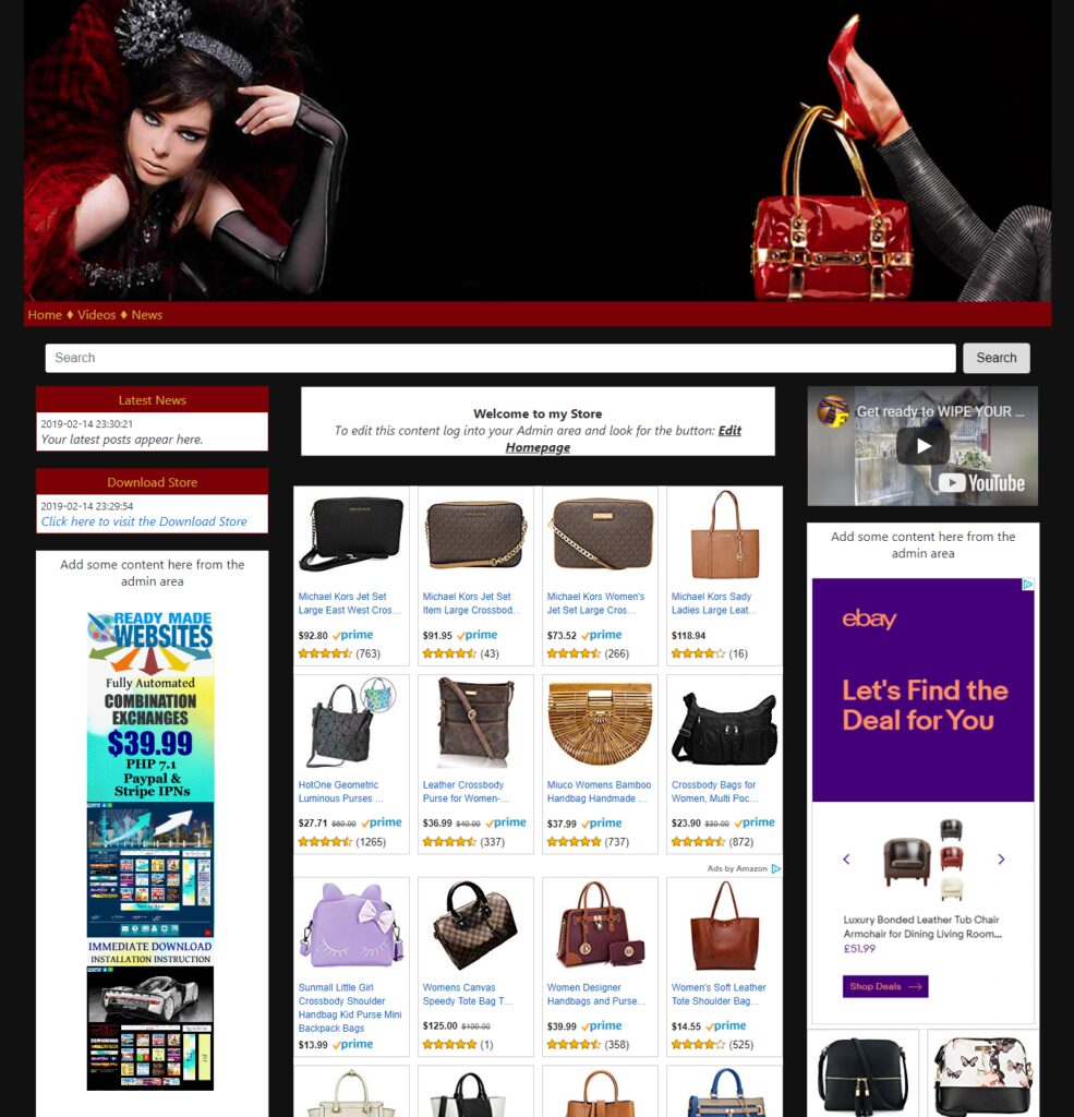 Ready Made Home Income Automated Amazon Affiliate Handbag Store Work from Home