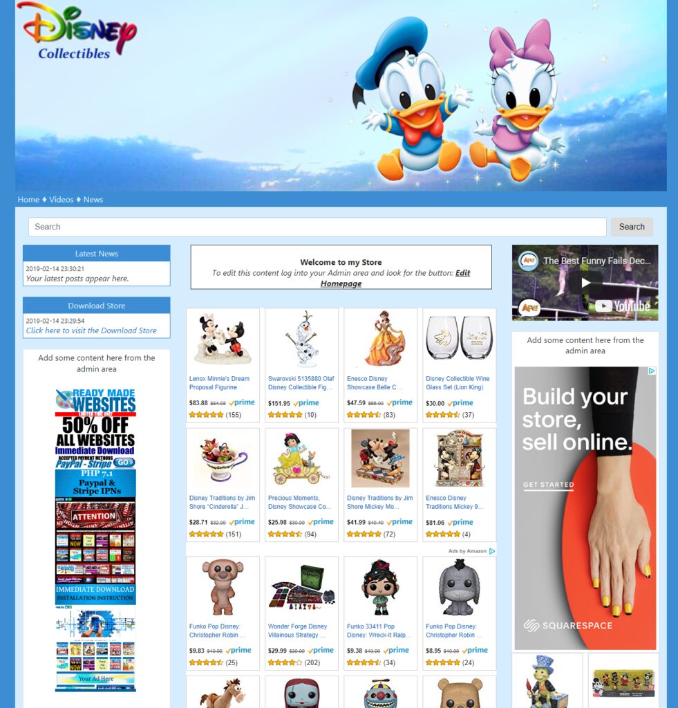 Ready Made Website Amazon Affiliate Dropship Disney Collectibles Store