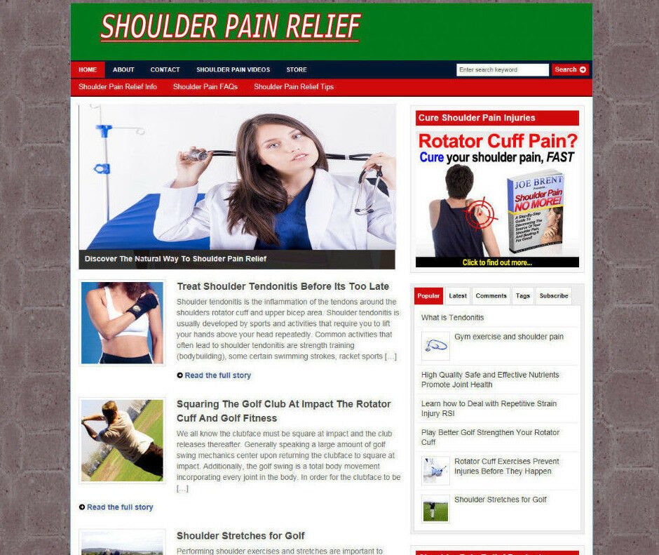 SHOULDER PAIN HELP WEBSITE & AFFILIATE STORE - VIDEOS - PRO DESIGN - NEW DOMAIN