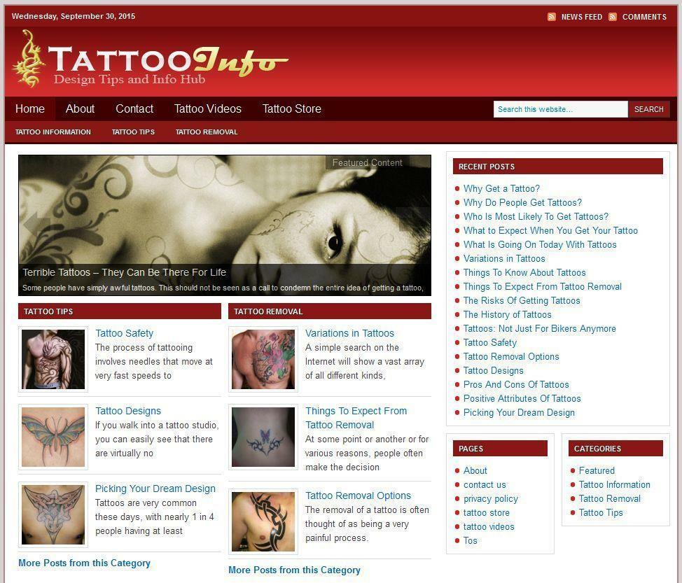 Tattoo Design Tips & Information Hub Niche Blog Turnkey Affiliate Website