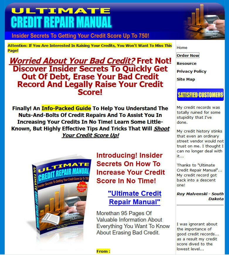 Ultimate Credit Repair Manual Website For Sale w/ Sales Page & Resell Rights.
