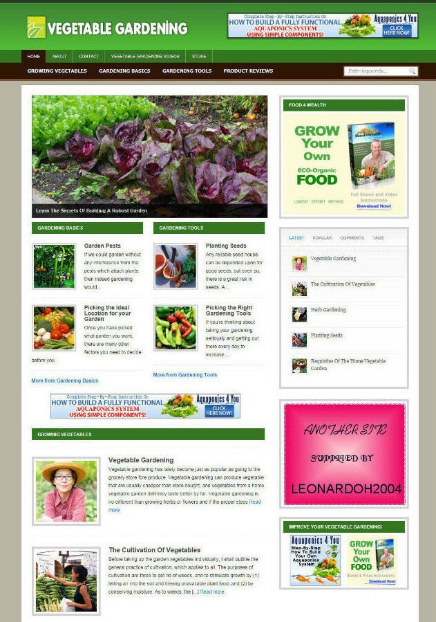 VEGETABLE GARDENING ARTICLE WEBSITE AND AFFILIATE STORE + DOMAIN