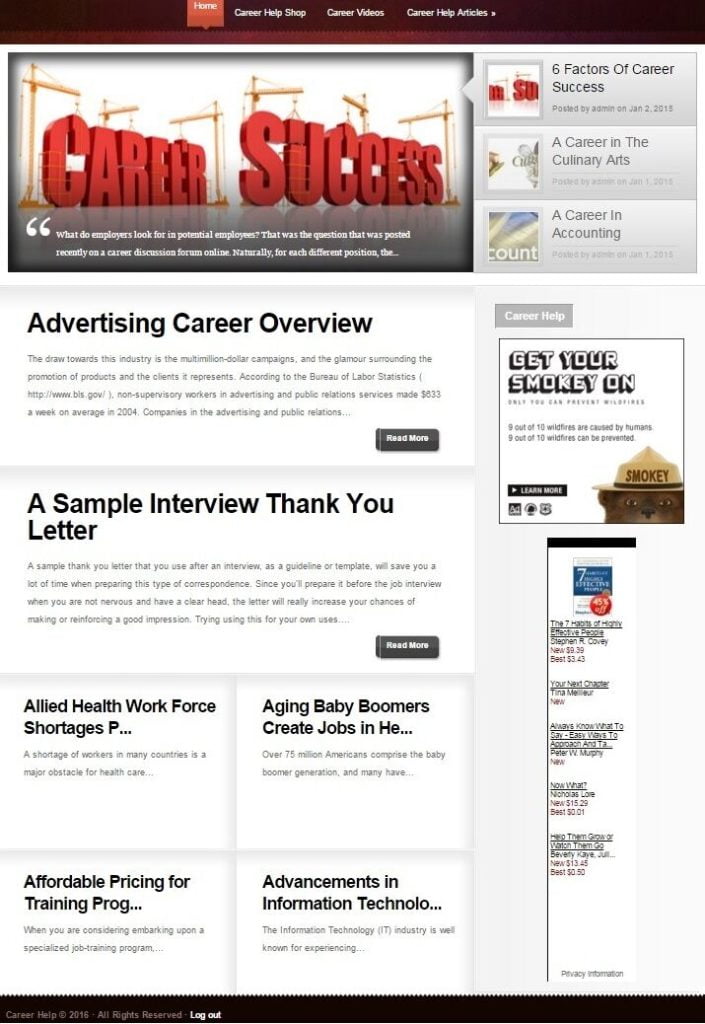 niche CAREER WEBSITE BUSINESS FOR SALE! WITH SEARCH ENGINE FRIENDLY CONTENT!