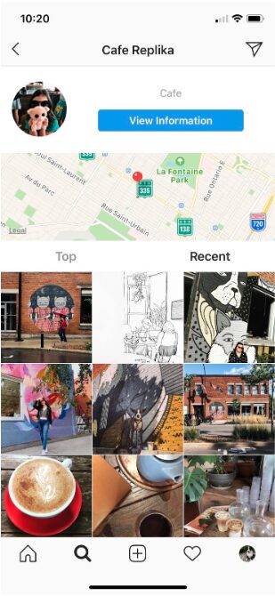 Cafe Replika location tag Instagram grid of recent photos